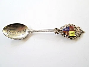 Victoria BC Canada Souvenir Spoon, Enamel Crest, RD 1903 Sterling Silver - Picture 1 of 6