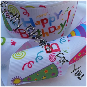 Feliz Cumpleaños Cinta de grosgrain de 3" de ancho el anuncio es para 5 yardas - Imagen 1 de 1
