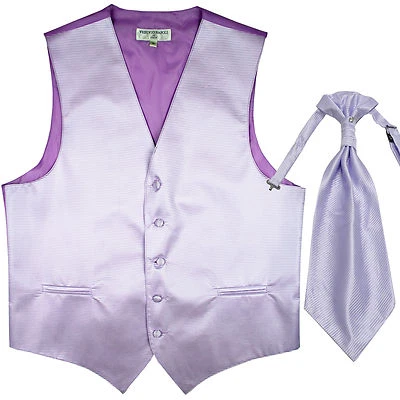 New men's tuxedo vest waistcoat & ascot horizontal stripes prom lavender wedding - Image 1 of 3