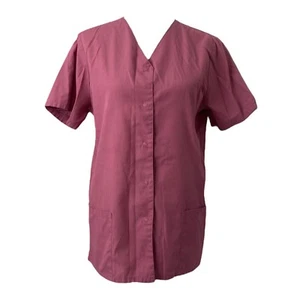 Womens Medium Scrubs Top Simply Basic Purple Pink In Color Button Down - Picture 1 of 8