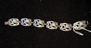 Damen Silber Gliederarmband Quadrat Blumenmuster 8" Länge - Bild 1 von 6