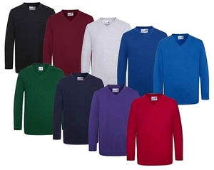 AWDis Academy Kids Girls Boys Childs Plain Vee Neck Sweatshirt School Jumper - Picture 1 of 11