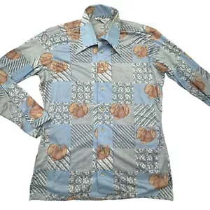 Oleg Cassini By Burma Vintage Shirt Mens M Blue Long Sleeve Nylon Disco 70s - Picture 1 of 9