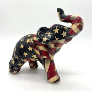 La Vie Vintage Patchwork Patriotic US American Flag Elephant Figurine Statue - Picture 1 of 12
