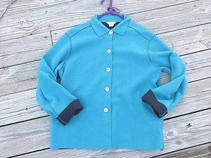 TEDDI, teal green fleece jacket, silver metal buttons, size L generous fit, EUC! - Picture 1 of 10