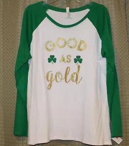 Women's IRISH Good As Gold SHAMROCK St. Patrick's Day 3/4 Sleeve T-shirt Size XL - Picture 1 of 6