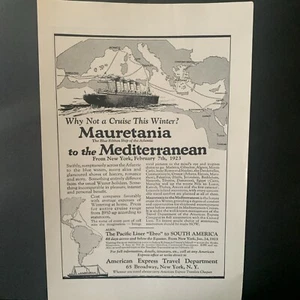 Vintage 1922 American Express Travel Mauretania Ad Advertisement - Imagen 1 de 2