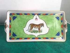 Bandeja para servir Lynn Chase Designs Tiger Raj 1998 decorada con oro de 24 quilates 13x7 - Imagen 1 de 4