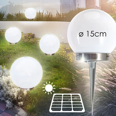 Solar Kugelleuchte 15 cm Terrasse Licht Garten Wegelampe Hof Veranda Edelstahl - Bild 1 von 3