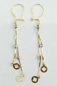 Yellow White Rose Gold Earrings Dangle Drop Chandelier Kidney Hook - Picture 1 of 8