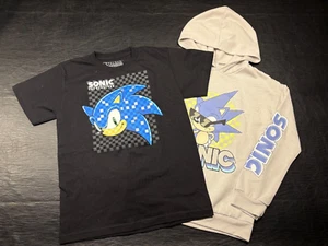 SONIC Hoodie & Shirt - Gray Hooded Sweatshirt and Black S/S Shirt Boys Size 12 - Picture 1 of 6