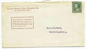 Cubierta de correo publicitaria de fosfato de roca de agricultores de Estados Unidos 1911 montaje agradable TN a MA - Imagen 1 de 2
