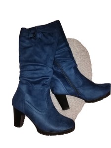 blue suede long boots