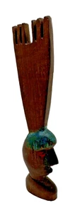 Vtg Hand Carved Tribal Solid Wood Head & Headress Elongated 5.5" - Picture 1 of 4