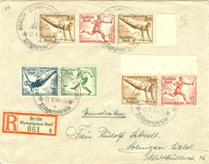 Germany Olympic Games Berlin 1936 Reg. cover Olympisches Dorf with se-tenants - Bild 1 von 2