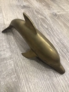 Statuina delfino in ottone vintage decorazione casa grande lunga 11" - Foto 1 di 10