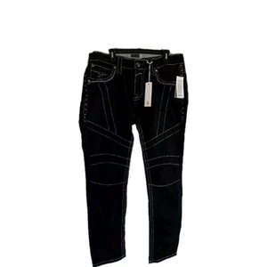 New Men's Rock Revival Jean Quince Biker Denim Black Straight Fit Punk 34×34 - Picture 1 of 18