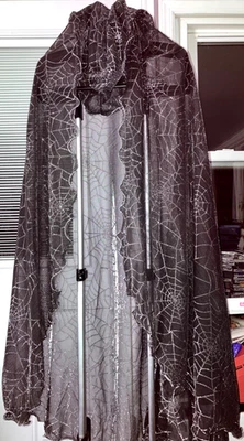 Totally Ghoul GLITTER Hooded Spider Web Sheer Cape Women's Halloween Costume NWT - Image 1 of 4