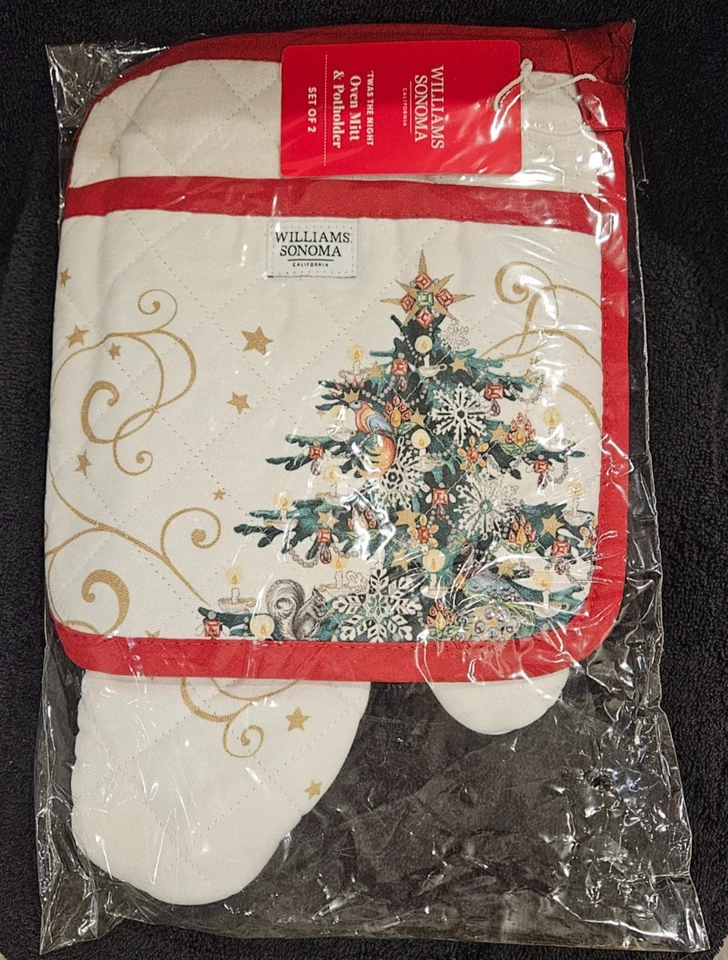 NEW Williams Sonoma Twas the Night Christmas Set of 2 Oven Mitt & Potholder NWT - Image 1 of 4
