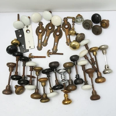 Door Knobs & Parts Vtg Antique Steel Brass Porcelain Lot Crafts Parts Reclaimed - Image 1 of 4