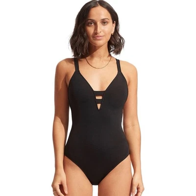 Traje de baño Seafolly S Collective Deep V de una pieza para mujer talla 6 negro EE. UU. NUEVO CON ETIQUETAS Foto 1 de 4