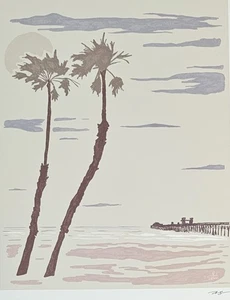 Noah Sturm HAND SIGNED California beach pier palm tree modern nautical ocean art - Picture 1 of 10