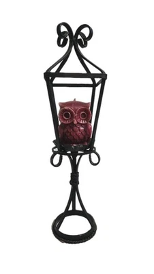 Carriage Lantern Style Sculptured Wrought Iron Votive Candle Holder, Owl Candle - Image 1 of 4