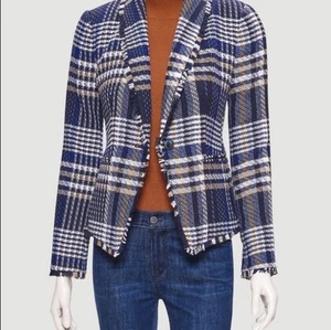 Blazer Ann Taylor Factory a Cuadros Tweed Flecos Talla 12 Lana Azul Carrera Preppy - Imagen 1 de 15