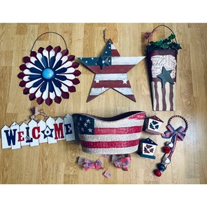 10 Stück Patriotisch USA Amerika Sterne Lichter Eimer Laterne Türhänger Wanddeko - Bild 1 von 10