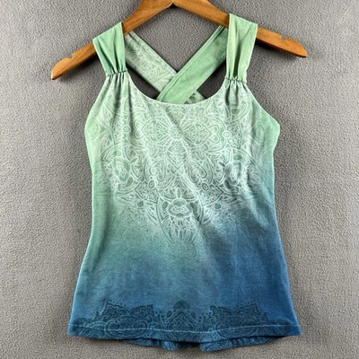 prAna Tank Top Women's Small Green Blue Mandala Athleisure Racerback Made In USA - Image 1 of 4