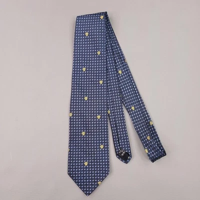 Gravata Versace masculina azul cabeça de medusa seda padrão geométrico feito na Itália 3,5 X 58 - Imagem 1 de 4