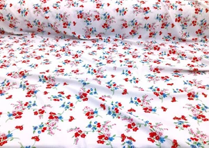 Kugeldruck Liverpool strukturierter Stoff Stretch weiß rot blau grün Blumenmuster V43 - Bild 1 von 1