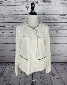 Blazer Anthropologie Falena Ricamato Avorio Full Zip Cotone Taglia Large Tinta Unita - Foto 1 di 5