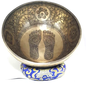 13 inches Diameter Buddha foot carved singing bowl-large singing bowl-yoga bowl - Picture 1 of 3