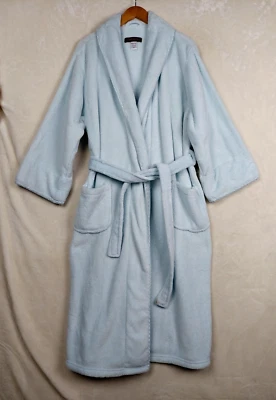 Stan Herman Plush Robe Womens Large/Xlarge Fluffy Baby Blue Pockets Tie Wrap - Image 1 of 4