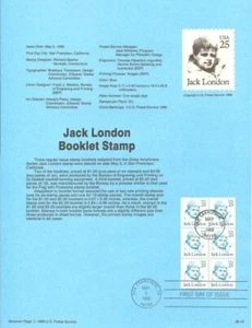 #8816 25c Jack London Folleto #2197a página de recuerdos de USPS - Imagen 1 de 1