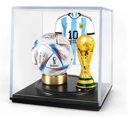 3in1 FIFA Qatar World Cup Messi Jersey Trophy Football Display Fans Gift 7x7cm Cover