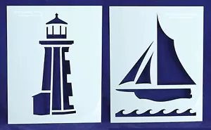 Lighthouse/Sailboat Stencils Mylar 2 Pieces of 14 Mil 8 X 10 Inches - Picture 1 of 7