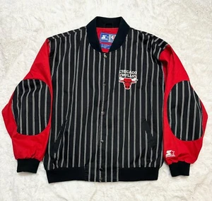 VINTAGE STARTER CHICAGO BULLS ROT SCHWARZ & WEISS NADELSTREIFEN COLLEGE JACKE GRÖSSE L - Bild 1 von 7