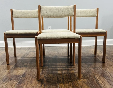 Danish Modern Findahl Mobler A/S Denmark 4 Teak Oatmeal Tweed Dining Chairs Cover