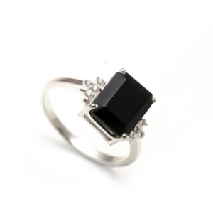 Anillo de plata de ley .925 con piedras preciosas de ónix negro corte princesa anillo para unisex - Imagen 1 de 6