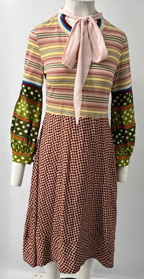 Marni ALTERED Multicolor Printed Pussy-Bow Long Sleeve Knee-Length Dress sz 40 - Image 1 of 4