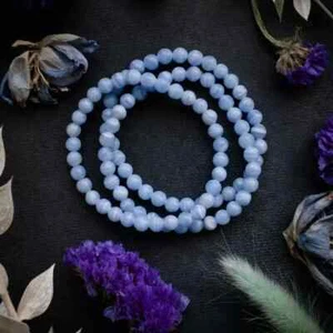 Natural Blue Lace Agate Gemstone Bracelet Healing Crystal Woman Stretch Bracelet - Picture 1 of 2