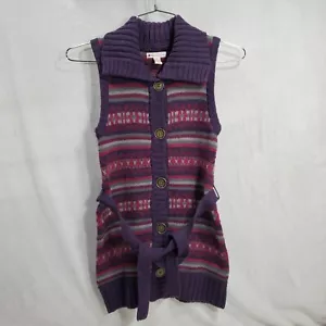 Pandemonium Sweater Vest Girls Large Purple Striped Long Top Buttons Sleeveless - Picture 1 of 6