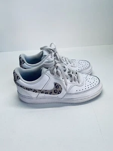 Nike Womens Court Vision Low DD9665-100 White Leopard Running Shoes Size 6.5 - Picture 1 of 7