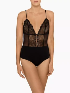 NWT Calvin Klein BLACK CRACKLED LACE BODYSUIT QF4956-001 sz Large $98 - Picture 1 of 2