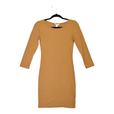 Forever 21 Womens S Camel Brown Bodycon Mini Dress Cross Front Long Sleeve - Image 1 of 3