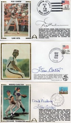 Rod Carew Steve Carlton Phil Niekro Allie Reynolds Frank Crosetti Signed Cachets - Image 1 of 4