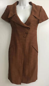 Fendi Dress Brown Short Sleeve Pencil Style Button Up Front Vintage Size 4