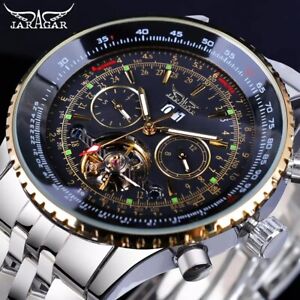 JARAGAR Men's Wrist Watch Mechanical Hand Wound Stainless Bracelet Racing Pilot